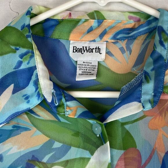 Vintage Light Blue Floral Sheer Bon Worth Button Up Blouse - Picture 4 of 7